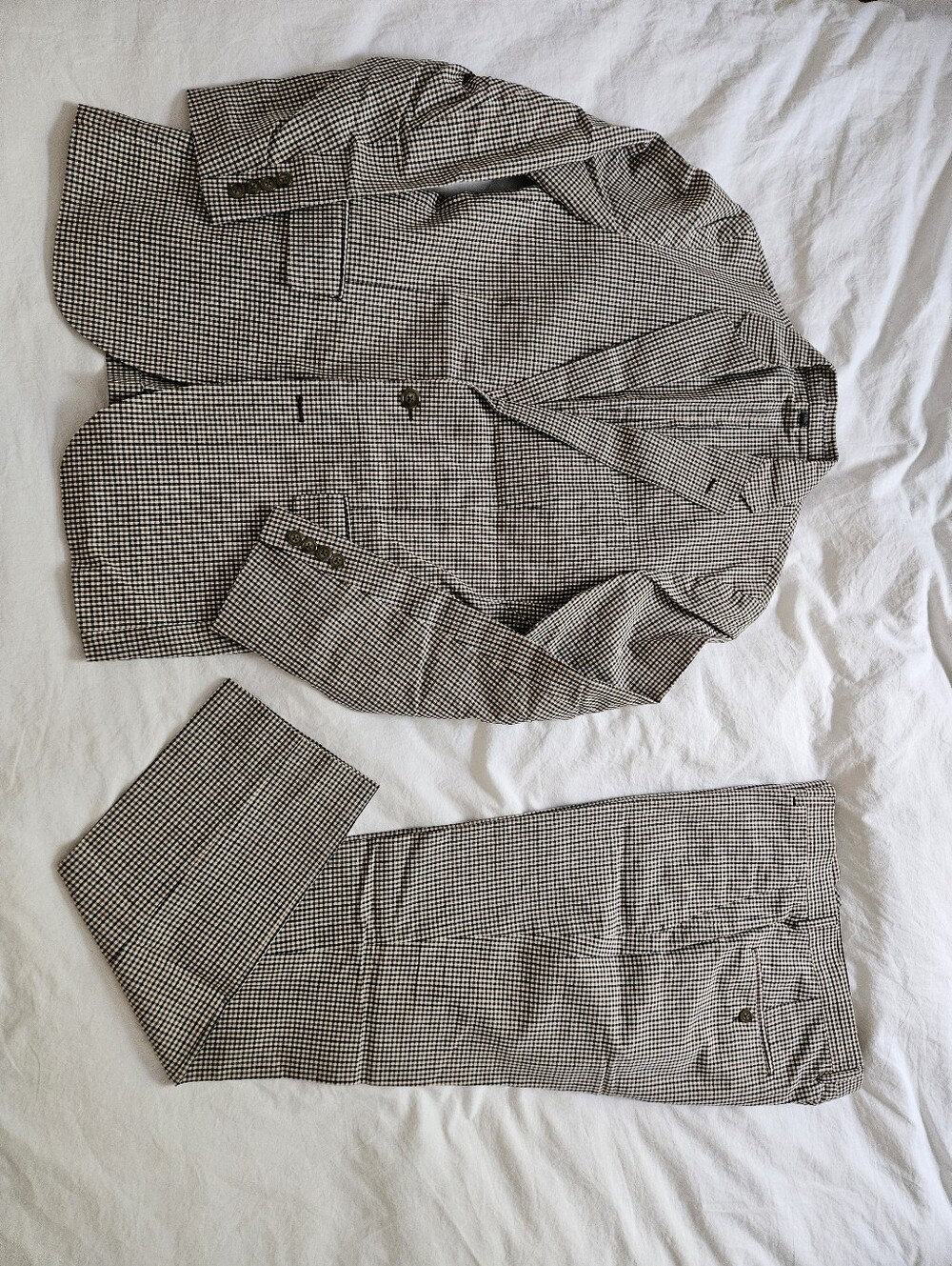 Linen/cotton Blend Slim Fit Plaid Suit Set.